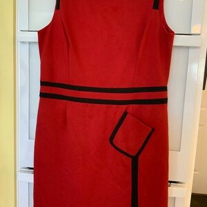 Elegant Jones Wear Red Dress with Black Accents